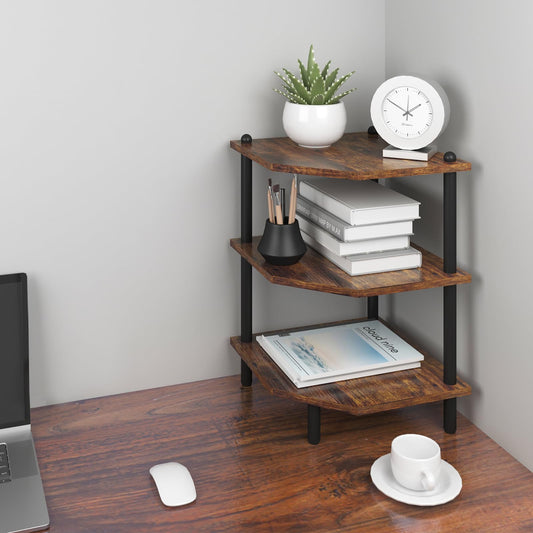 Desktop Corner Stand Shelf for Storage,3 Tier Corner Shelf Organizer,Rustic Brown Rack for Small Spaces,Home Office,Kitchen,Bathroom