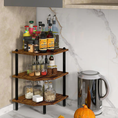Desktop Corner Stand Shelf for Storage,3 Tier Corner Shelf Organizer,Rustic Brown Rack for Small Spaces,Home Office,Kitchen,Bathroom