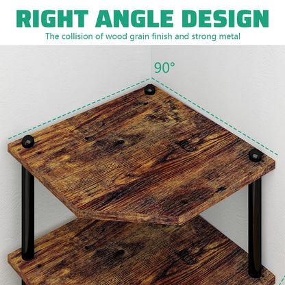 Desktop Corner Stand Shelf for Storage,3 Tier Corner Shelf Organizer,Rustic Brown Rack for Small Spaces,Home Office,Kitchen,Bathroom