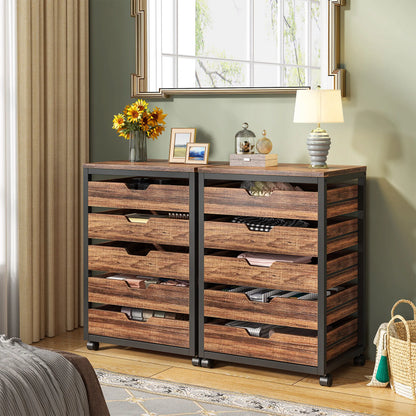 MonoWood 5-Drawer File Cabinet, Wood Mobile Storage Drawer Unit, Industrial Office Cabinet with Drawers & Wheels