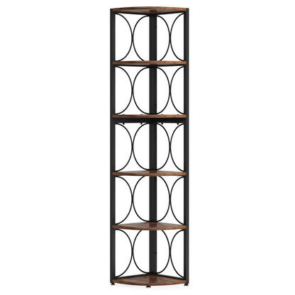 MonoWood 67 inch Tall Corner Shelf, 6 Tier Rustic Corner Bookshelf Bookcase Storage Rack Standing Shelving Unit
