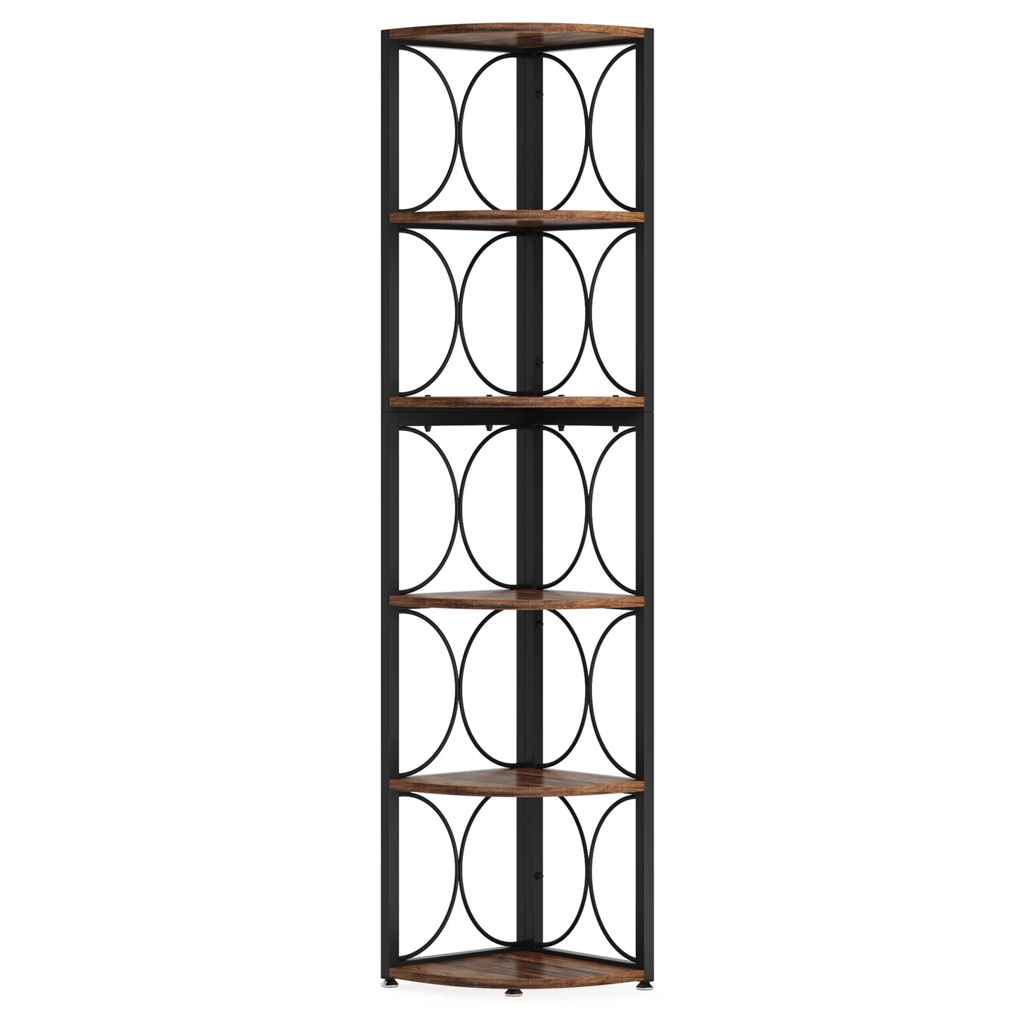 MonoWood 6 Tier Tall Corner Shelf, 61 inch Rustic Corner Bookshelf Storage Rack Standing Shelving Unit
