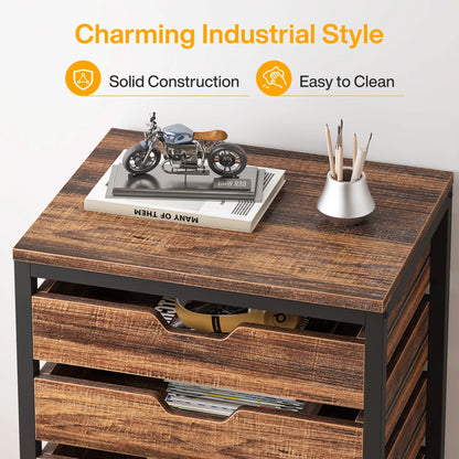 MonoWood 5-Drawer File Cabinet, Wood Mobile Storage Drawer Unit, Industrial Office Cabinet with Drawers & Wheels