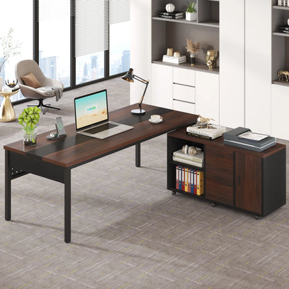 MonoWood 70.8" Large Executive Office Desk and 47" Lateral File Cabinet Combo, L-Shaped Computer Desk 2 Piece Business desk