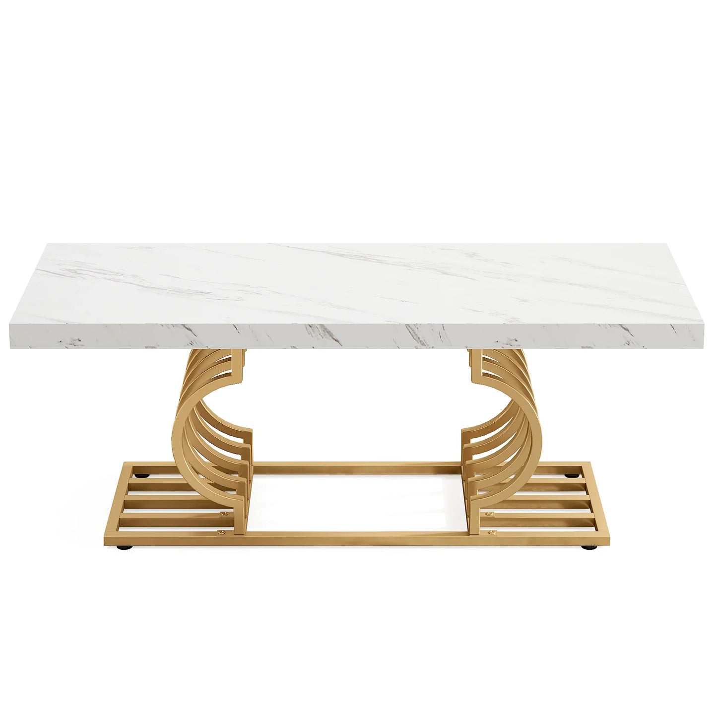MonoWood Coffee Table 47 inches Faux Marble Cocktail Table with Geometric Frame
