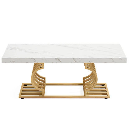 MonoWood Coffee Table 47 inches Faux Marble Cocktail Table with Geometric Frame