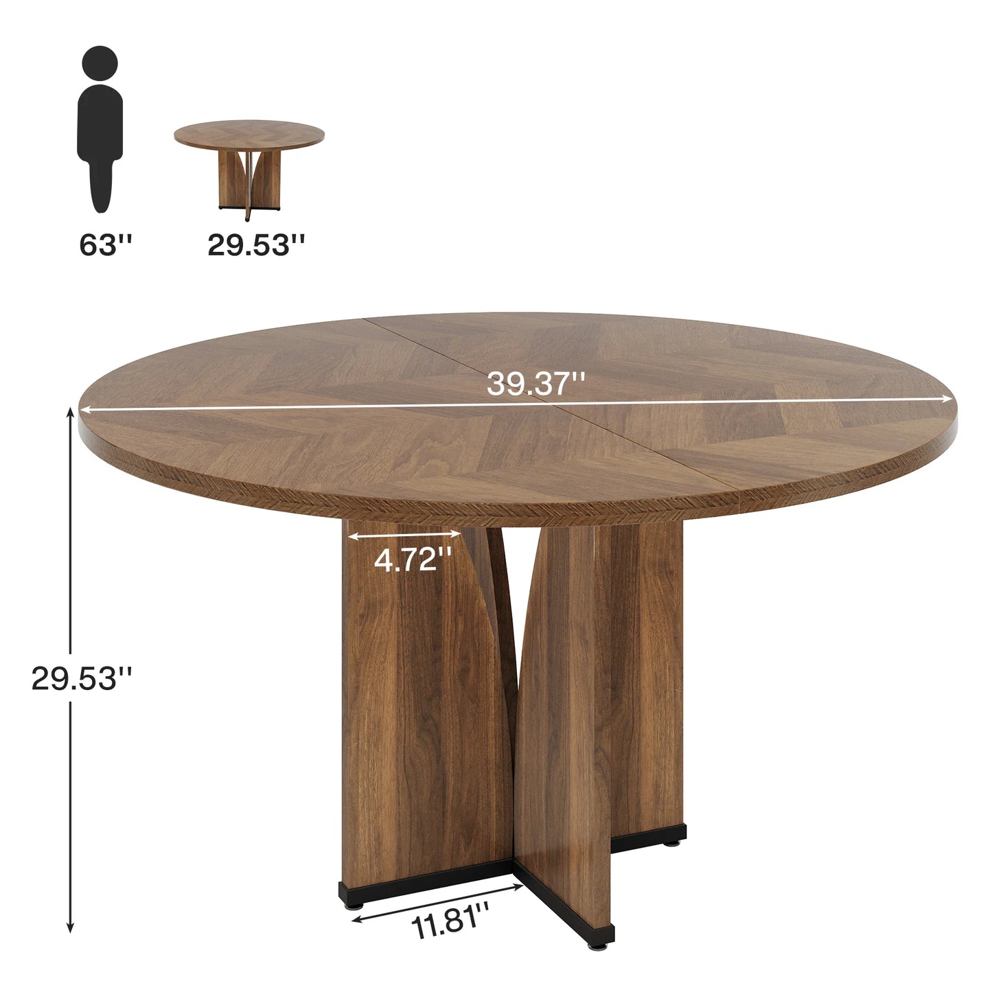 MonoWood 39" Round Conference Table for 4, Wooden Meeting Table with Sturdy Base, Rustic Small Office Table for Negotiation