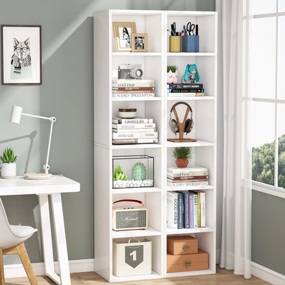 MonoWood 70.9 Inch Tall Narrow Bookcase, Modern White Corner Bookcase with Storage, 6 Tier Cube Display Shelves