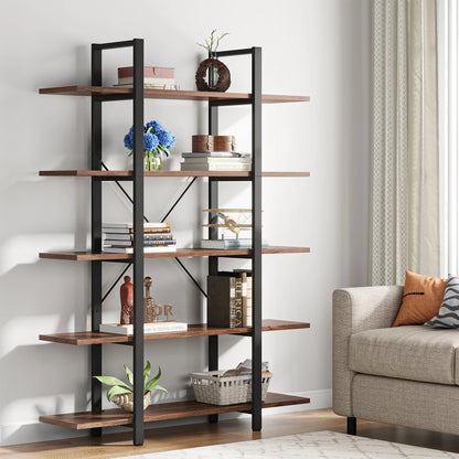 MonoWood 5-Tier Bookshelf, Vintage Industrial Style Bookcase 72 H x 12 W x 47L Inches