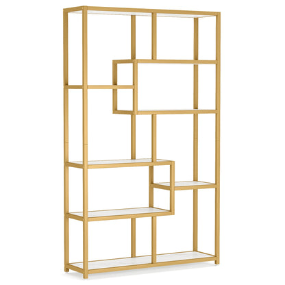 MonoWood Bookshelf 5 Tier Etagere Bookcase, Modern Gold Book Shelf Organizer Display Rack with 8 Open Storage Shelf