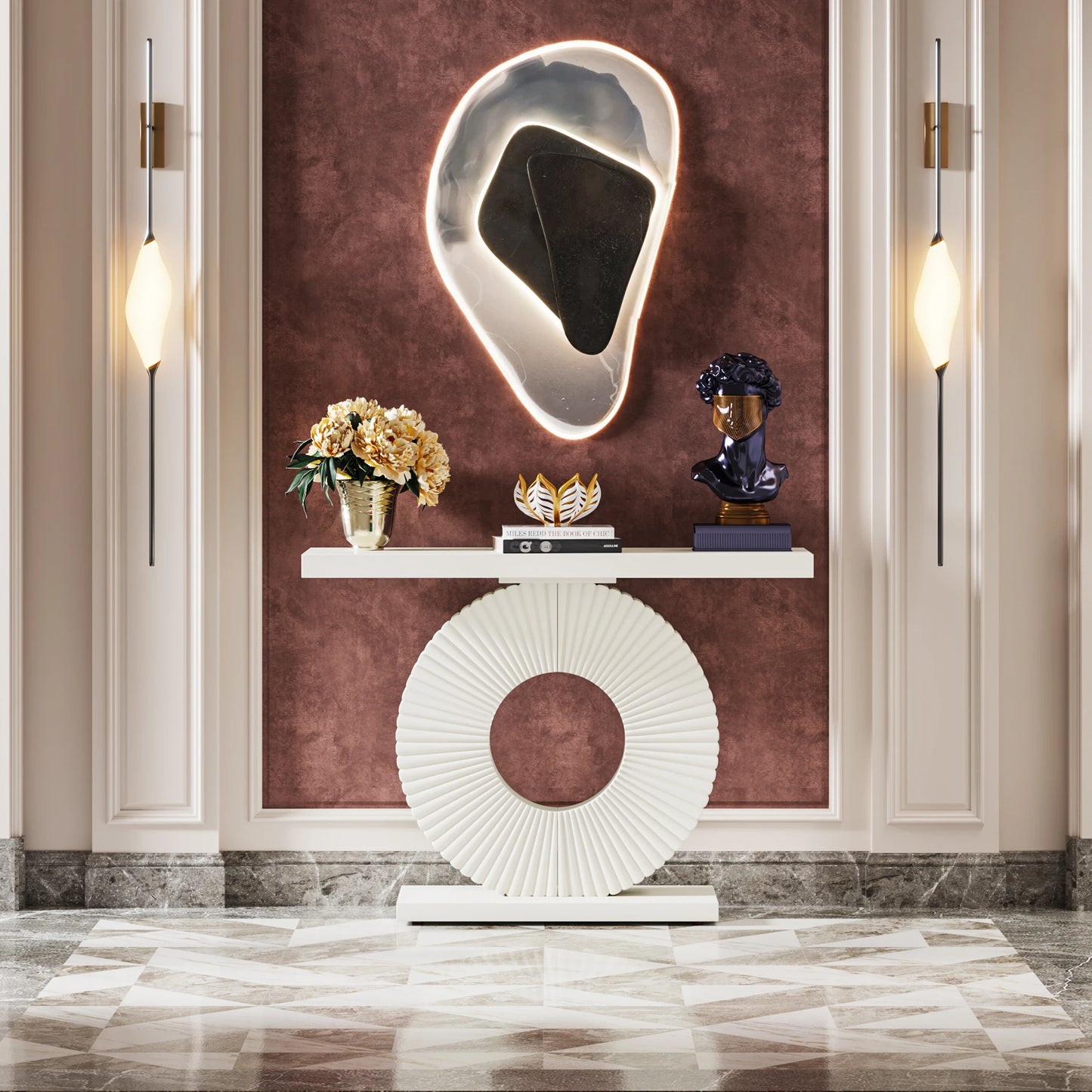 MonoWood Modern Console Table with Geometric Base, 40 inch Wood Entryway Table Sofa Table Narrow Long Table