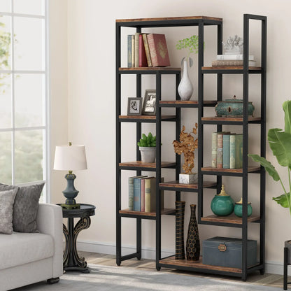 MonoWood  6-Tier Bookshelf 70.9 inch Tall Bookcase, Vintage Industrial 12-Shelf Display Shelves Book Storage Organizer
