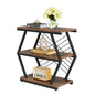 MonoWood End Table, Industrial Side Table with 3 Storage Shelves, Wood Sofa Side Table with Geometric Metal Frame