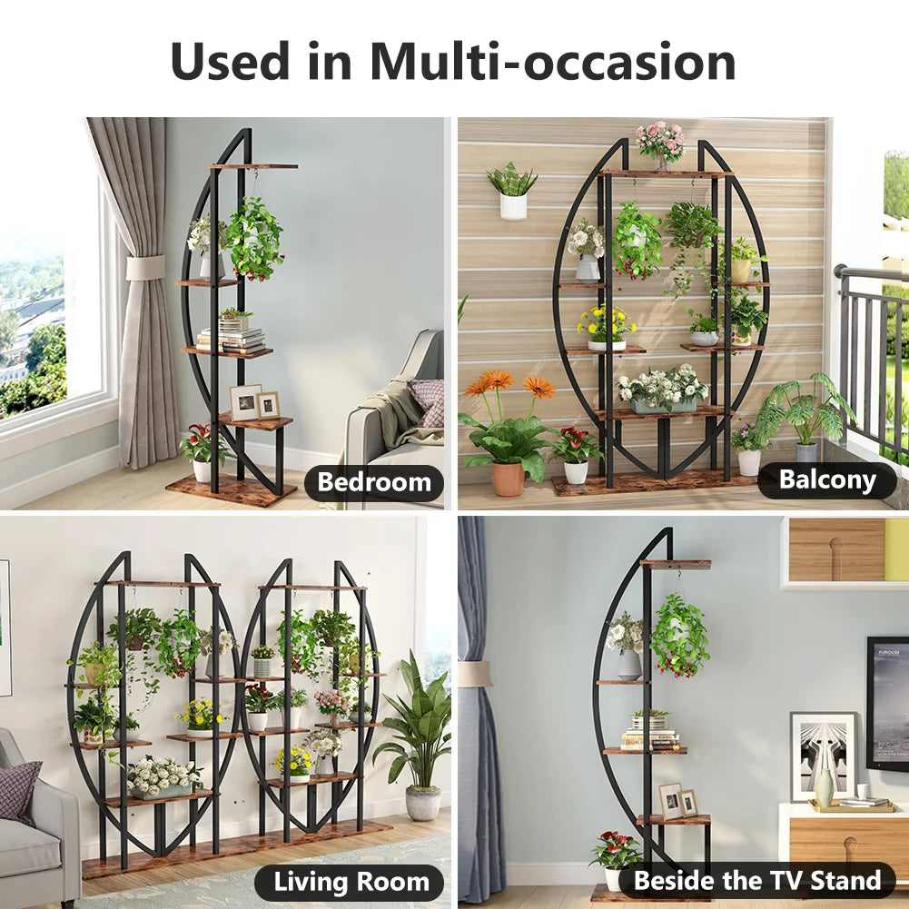 MonoWood 5-Tier Plant Stand Pack of 2, Multi-Purpose Curved Display Shelf Bonsai Flower Plant Stand Rack for Indoor Garden