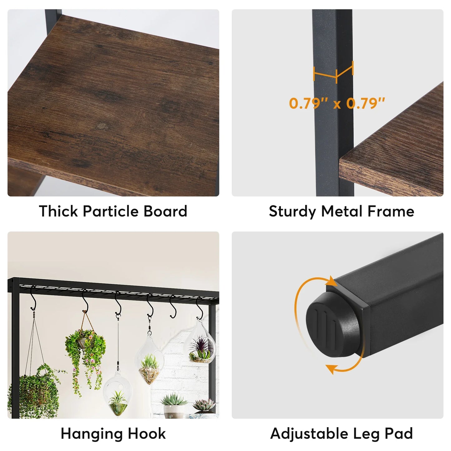 MonoWood 5 Tiers Tall Indoor Plant Stand 70.9 inches Large Metal Plant Shelf with 10 PC S Hanging Hooks for Garden