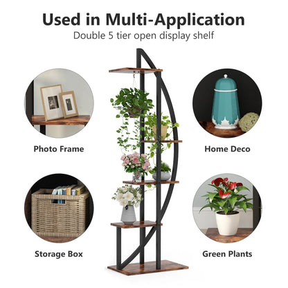 MonoWood 5-Tier Plant Stand Pack of 2, Multi-Purpose Curved Display Shelf Bonsai Flower Plant Stand Rack for Indoor Garden