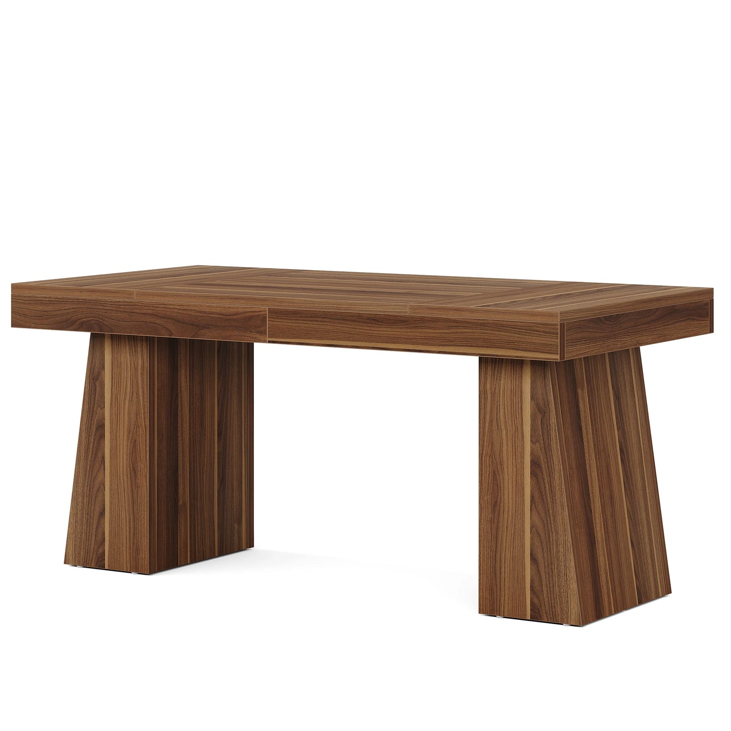 MonoWood 55 Inches Executive Desk, Mid-Century Modern Home Office Desk with Double Trapezoid Base, Wood Computer Desk