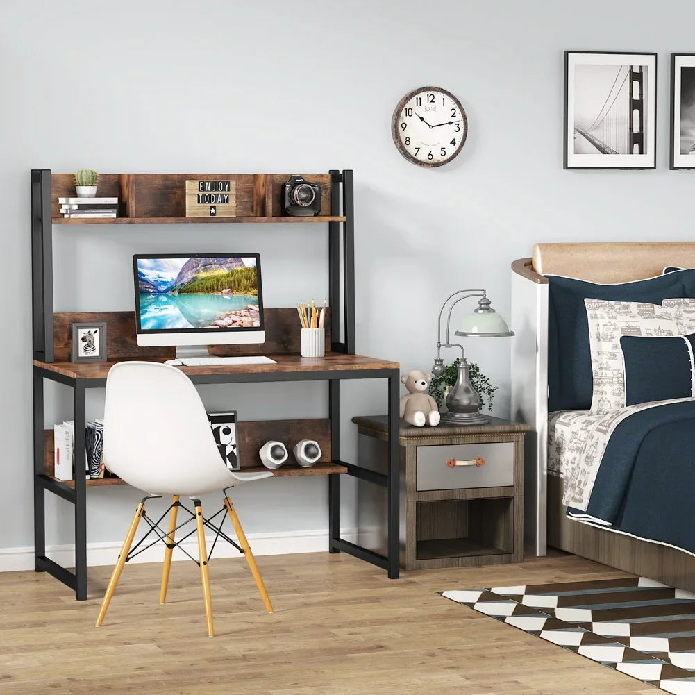 MonoWood Computer Desk with Hutch Study Desk with Bottome Storage Shelve Workstaion Home Office Furniture