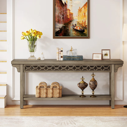 MonoWood 70.8-Inch Solid Wood Long Console Table, Farmhouse Entryway Table with Storage, Narrow Sofa Table Grey Couch Table