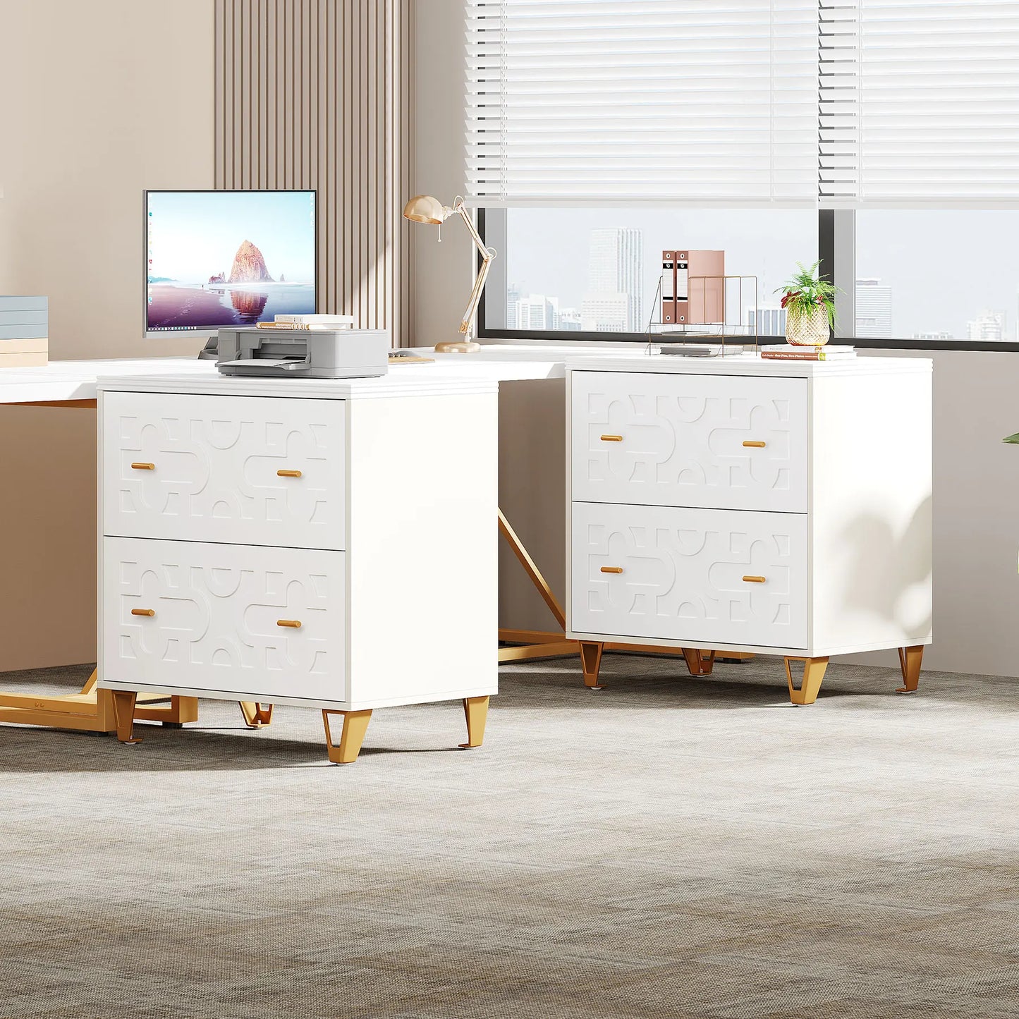 MonoWood 2-Drawer Lateral File Cabinet, Modern White Filing Cabinet for Legal/Letter/A4 Size, Large Storage Filing Cabinet