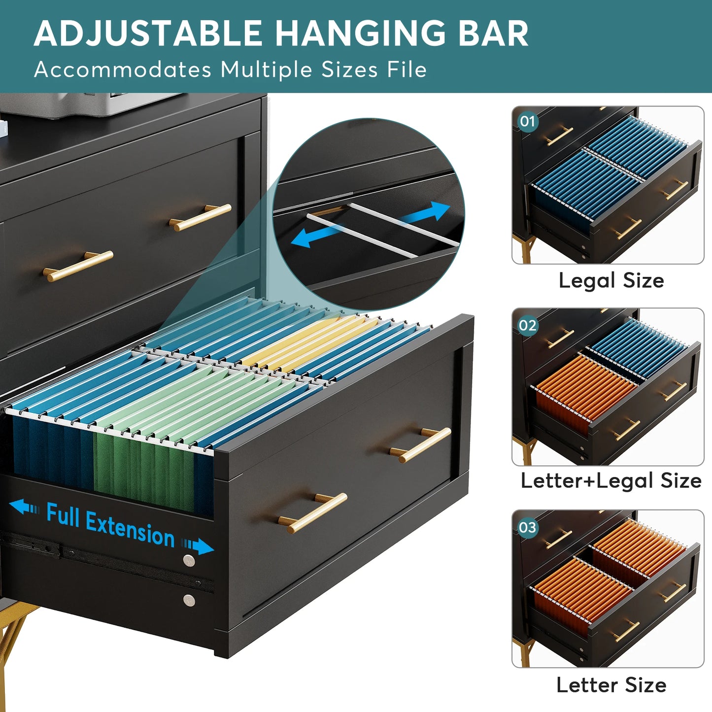 MonoWood 2 Drawer File Cabinet, Modern Lateral Filing Cabinet for Letter/Legal/A4 Size, Large File Storage Cabinets