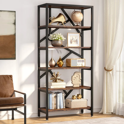 MonoWood Bookshelf 71" Industrial Etagere Bookcase 5 Shelf Display Rack For Living Room