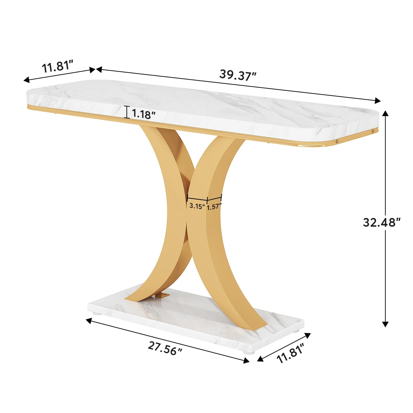 MonoWood Modern Gold Console Table, 40 inch Narrow Entryway Foyer Table with Geometric Base, Rustic Hallway Accent Table
