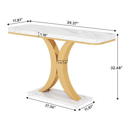 MonoWood Modern Gold Console Table, 40 inch Narrow Entryway Foyer Table with Geometric Base, Rustic Hallway Accent Table