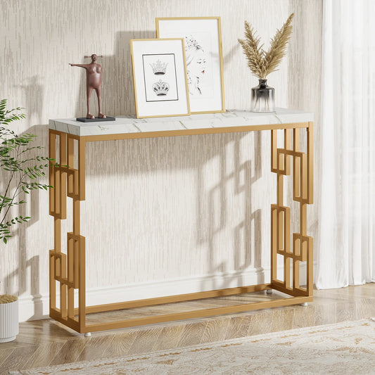 MonoWood Gold Console Table, Modern 42.5" Sofa Tables Entryway Hallway Foyer Table, White Faux Marble Tabletop Sofa Table