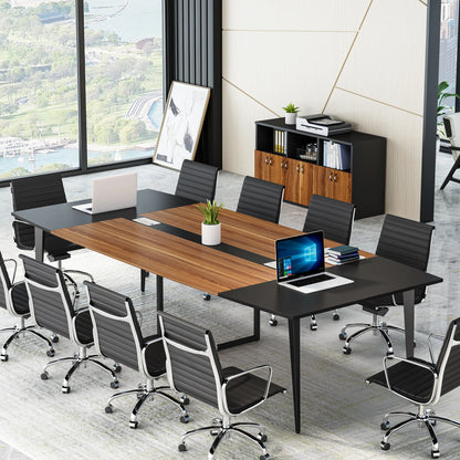 MonoWood 8FT Conference Table, 94.48L x 47.24W x 29.52H Inches Boat Shaped Meeting Table with Rectangle Grommet