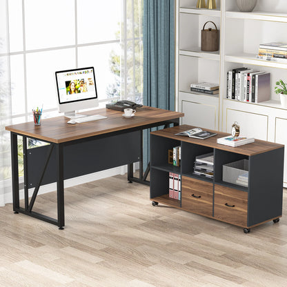 MonoWood 55 inches Executive Desk and 43" lateral File Cabinet, L-Shaped Computer Desk Home Office Furniture with Drawers