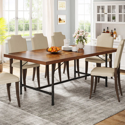 MonoWood Dining Table for 6-8 People, 70.9-Inch Rectangle Wood Kitchen Table with Tube Metal Frame, Rustic Dining Room Table