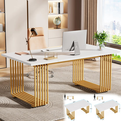 MonoWood Modern Office Desk, 70.9" Wooden Computer Desk,Executive Desk with Gold Metal Legs, Large Workstation Home Office