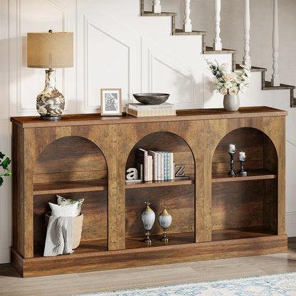 MonoWood Farmhouse Console Table, 63-Inch Long Entryway Table with 3 Tier Storage, Wooden Rectangular Sofa Table