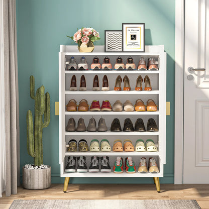 MonoWood 7-Tier Shoe Cabinet with Doors, Shoe Storage Cabinet with Adjustable Shelves, Wooden Shoes Rack Shoe Storage