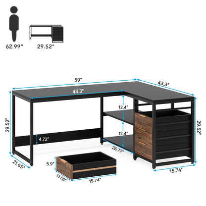 MonoWood Modern L-Shaped Computer Desk Corner PC Latop Table Study Office Workstation