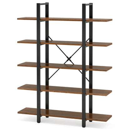 MonoWood 5-Tier Bookshelf, Vintage Industrial Style Bookcase 72 H x 12 W x 47L Inches, Retro Brown