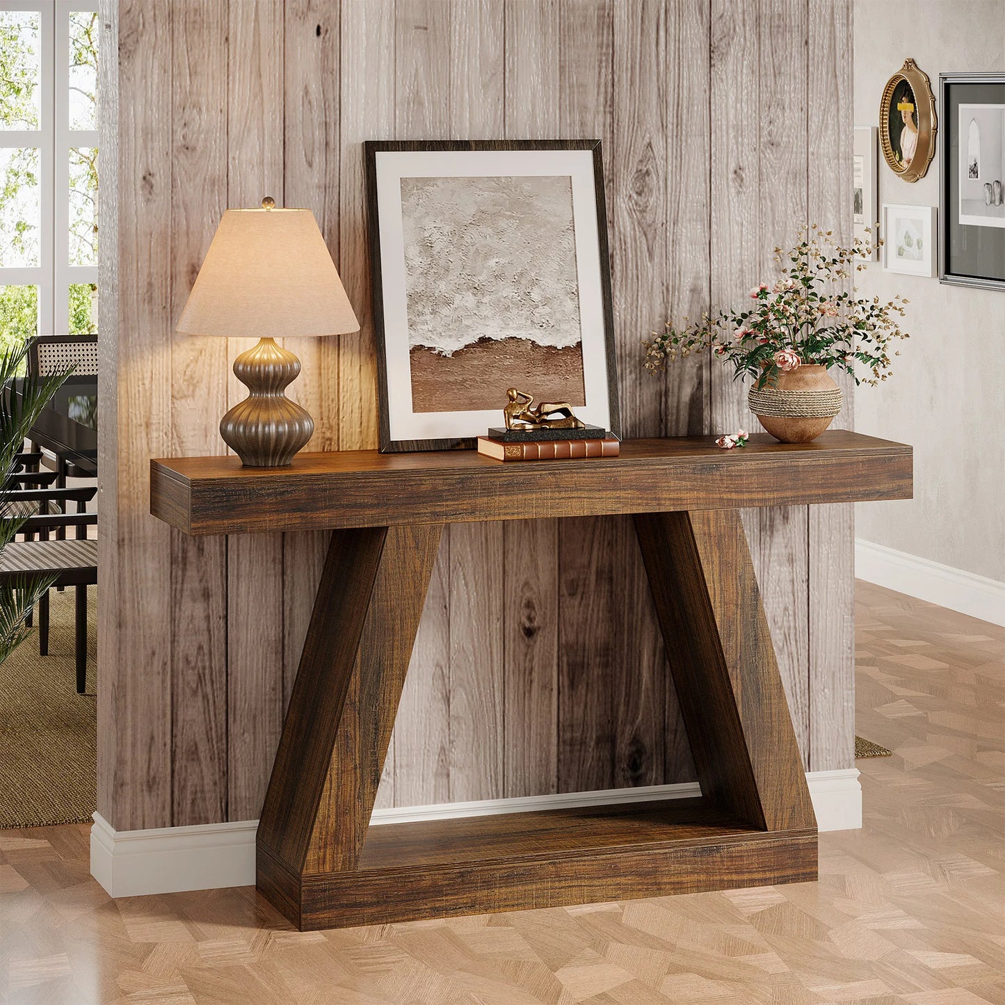 MonoWood 55-Inch Rustic Console Table with Storage Industrial Wooden Entryway Table for Hallway Living Room