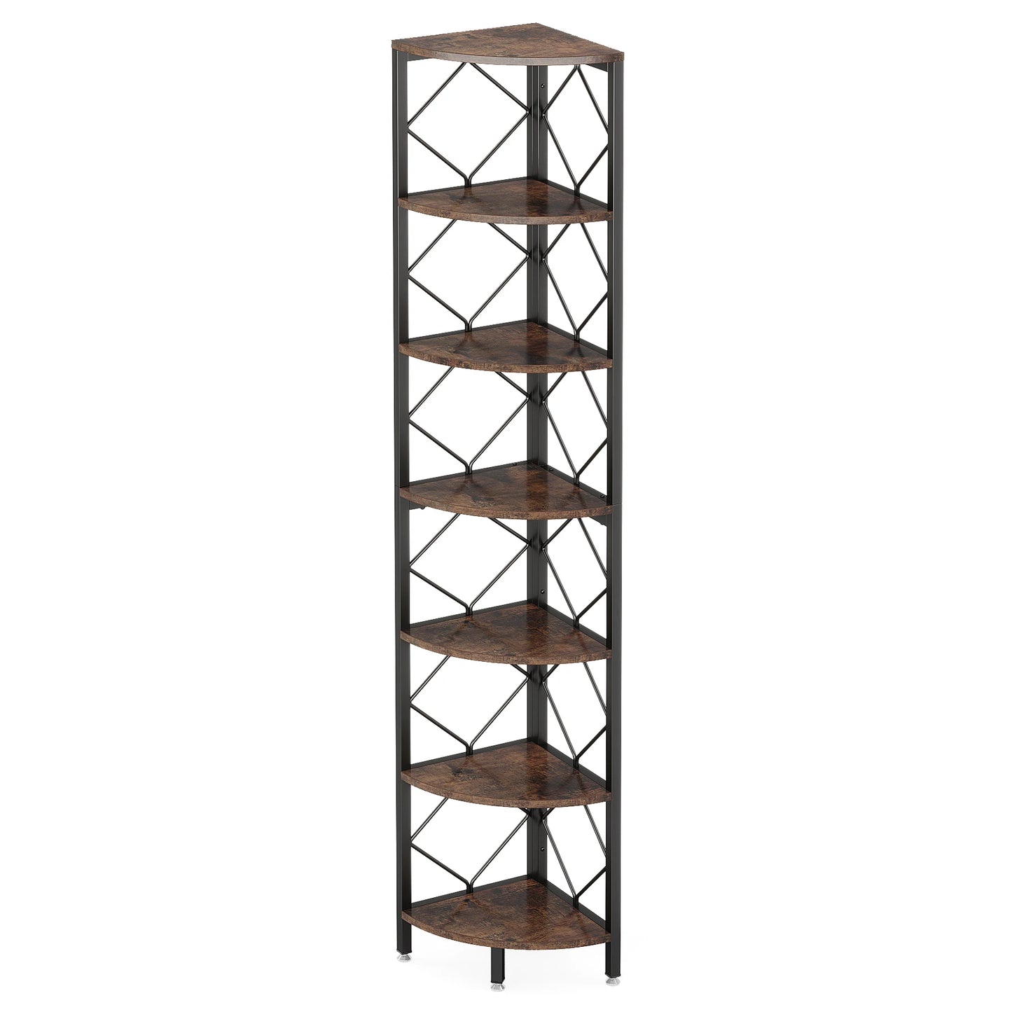 MonoWood 7-Tier Corner Shelf, 78.7” Extra Tall Corner Bookcase, Industrial Slim Corner Bookshelf for Small Narrow Space