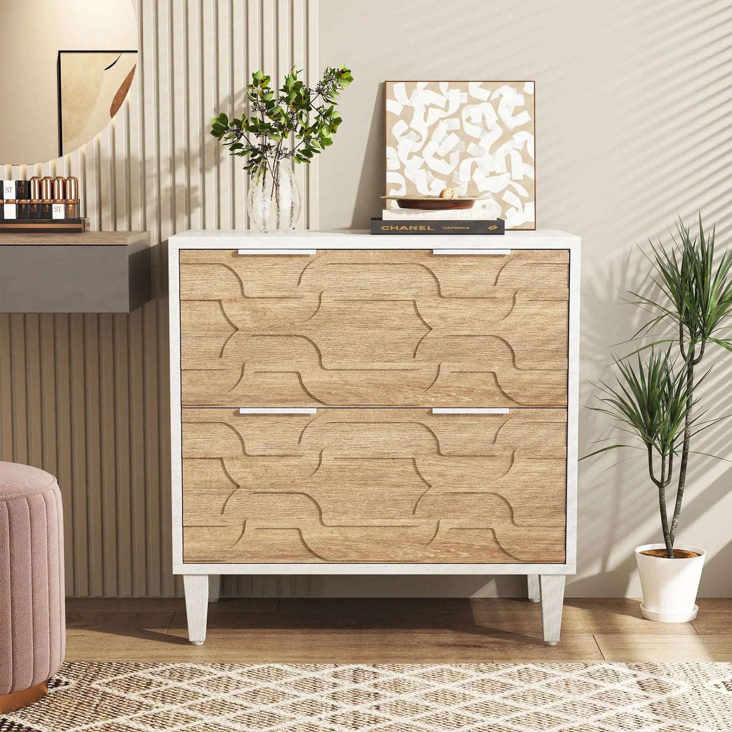 MonoWood 2-Drawer File Cabinet, Lateral Filing Cabinet for A4/Letter/Legal Size, Office Storage Cabinet, Printer Stand with St