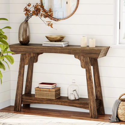 MonoWood 41.3" Wood Console Table, 2-Tier Entryway Table with Storage Shelf, Farmhouse Narrow Sofa Table Behind Couch