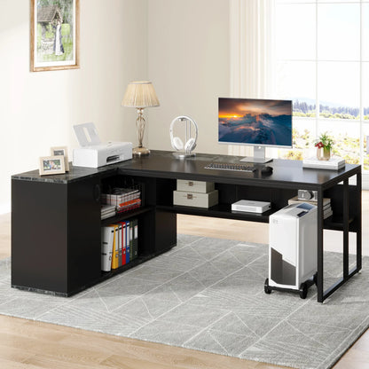 MonoWood 71 inch Executive Desk, L Shaped Desk with Cabinet Storage, Executive Office Desk with Shelves, Business Furniture