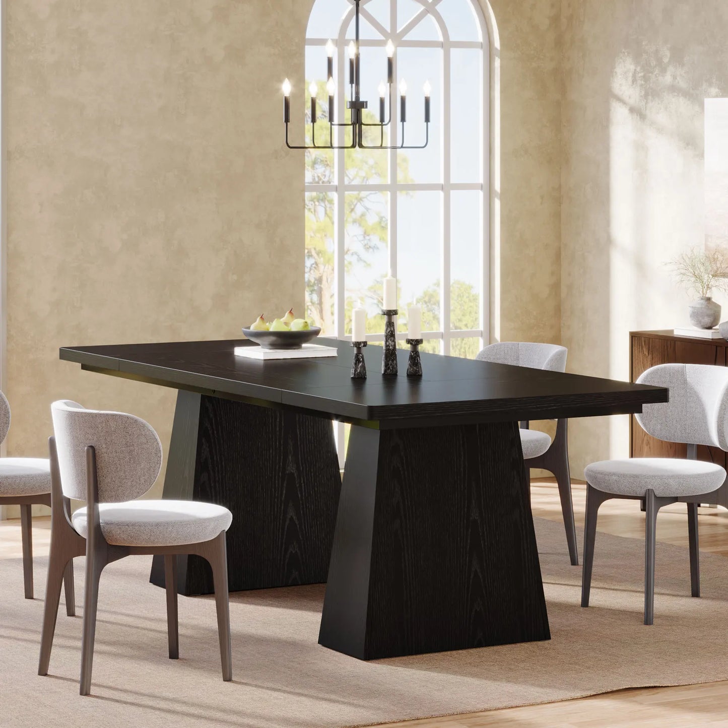 MonoWood 63-Inch Black Dining Table for 4-6, Modern Kitchen Table with Sturdy Tapered Wood Legs, Rectangular Dinner Table