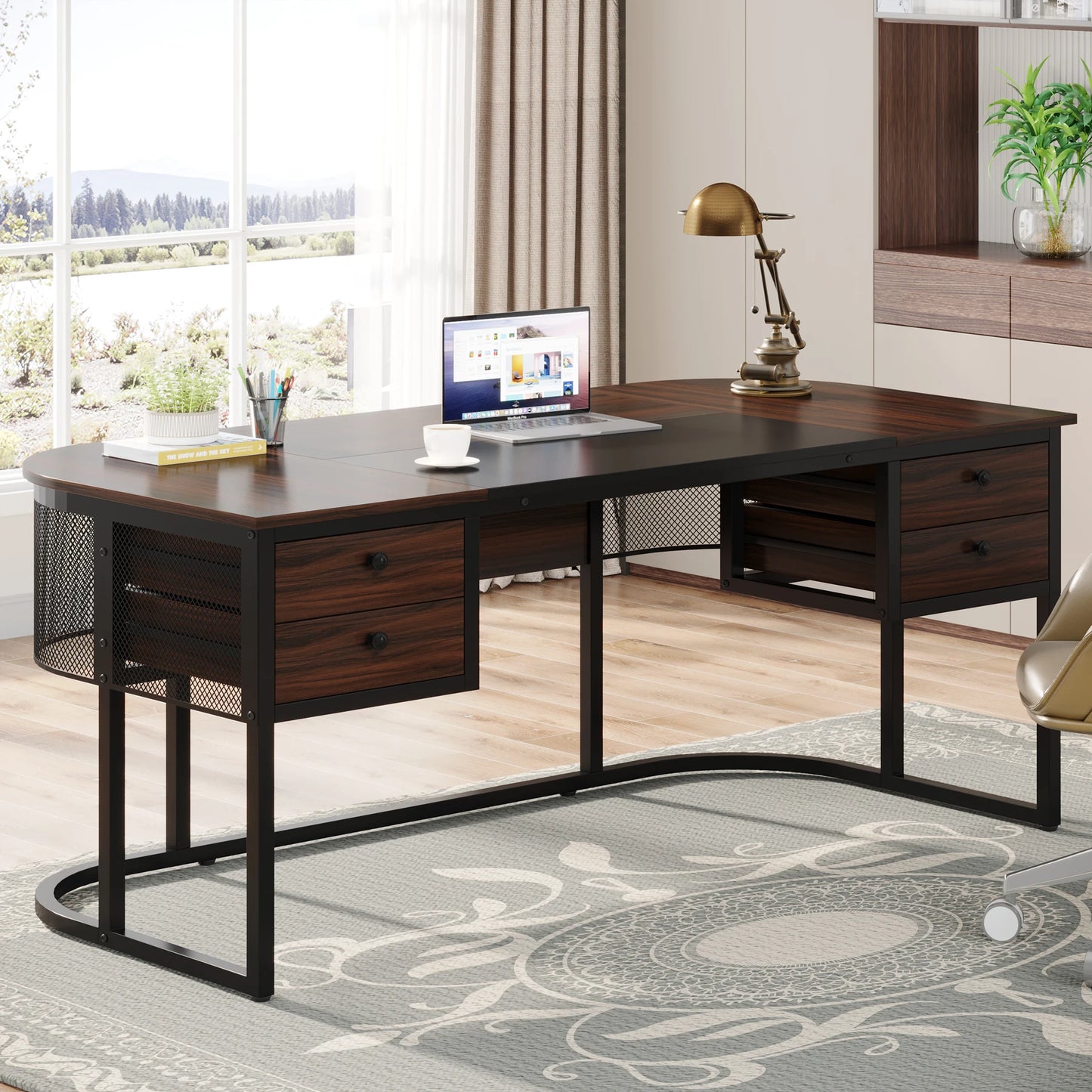 MonoWood 63-Inch Executive Desk with 4 Drawers, Large Office Desk Computer Desk, Business Furniture Desk Workstation