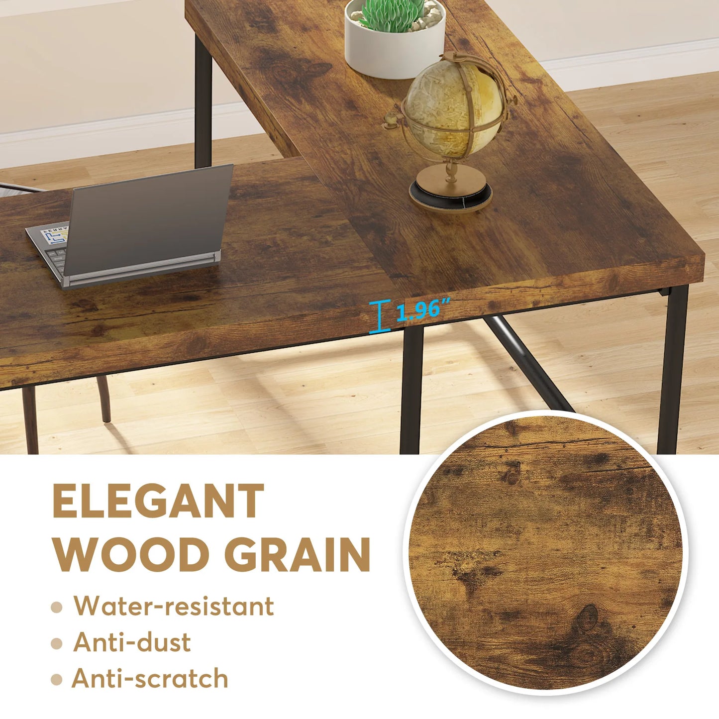 MonoWood L-Shaped Desk, 67 inch Industrial Reversible Corner Computer Office Desk PC Laptop Study Table Workstation