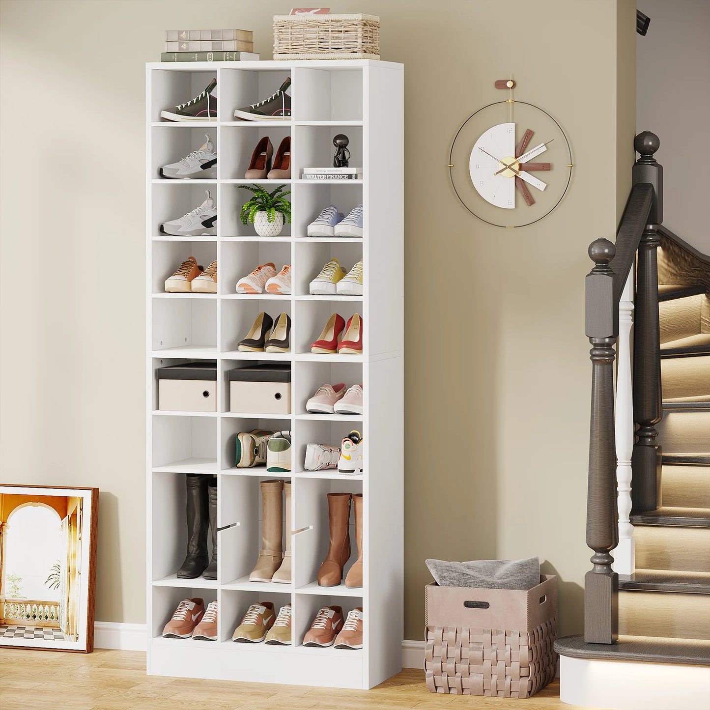 MonoWood 10-Tier Shoe Storage Cabinet, Espresso Wooden Shoe Rack with 30 Cubbies, Freestanding Tall Entryway Shoe Organizer