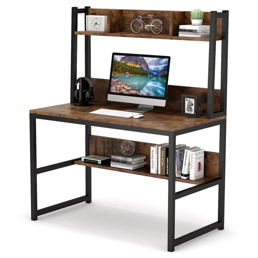 MonoWood Computer Desk with Hutch Study Desk with Bottome Storage Shelve Workstaion Home Office Furniture