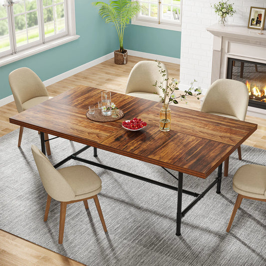 MonoWood Dining Table for 6-8 People, 70.9-Inch Rectangle Wood Kitchen Table with Tube Metal Frame, Rustic Dining Room Table