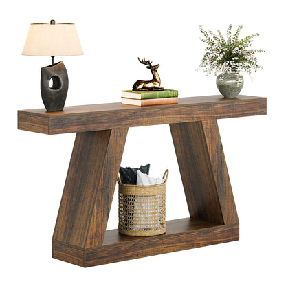 MonoWood 55-Inch Rustic Console Table with Storage Industrial Wooden Entryway Table for Hallway Living Room