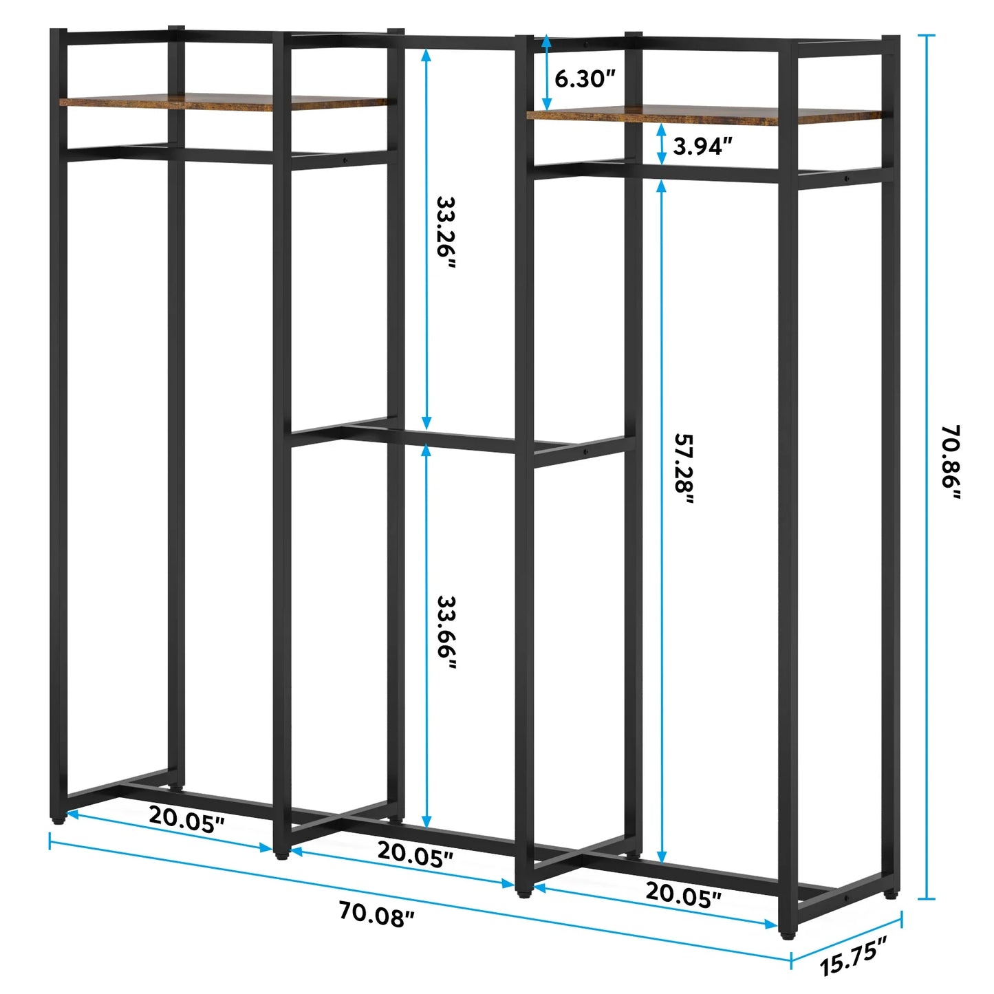 MonoWood Free Standing Closet Organizer with Hanging Rods,Clothes Rack with Storage Shelves, Large Size Storage Rack